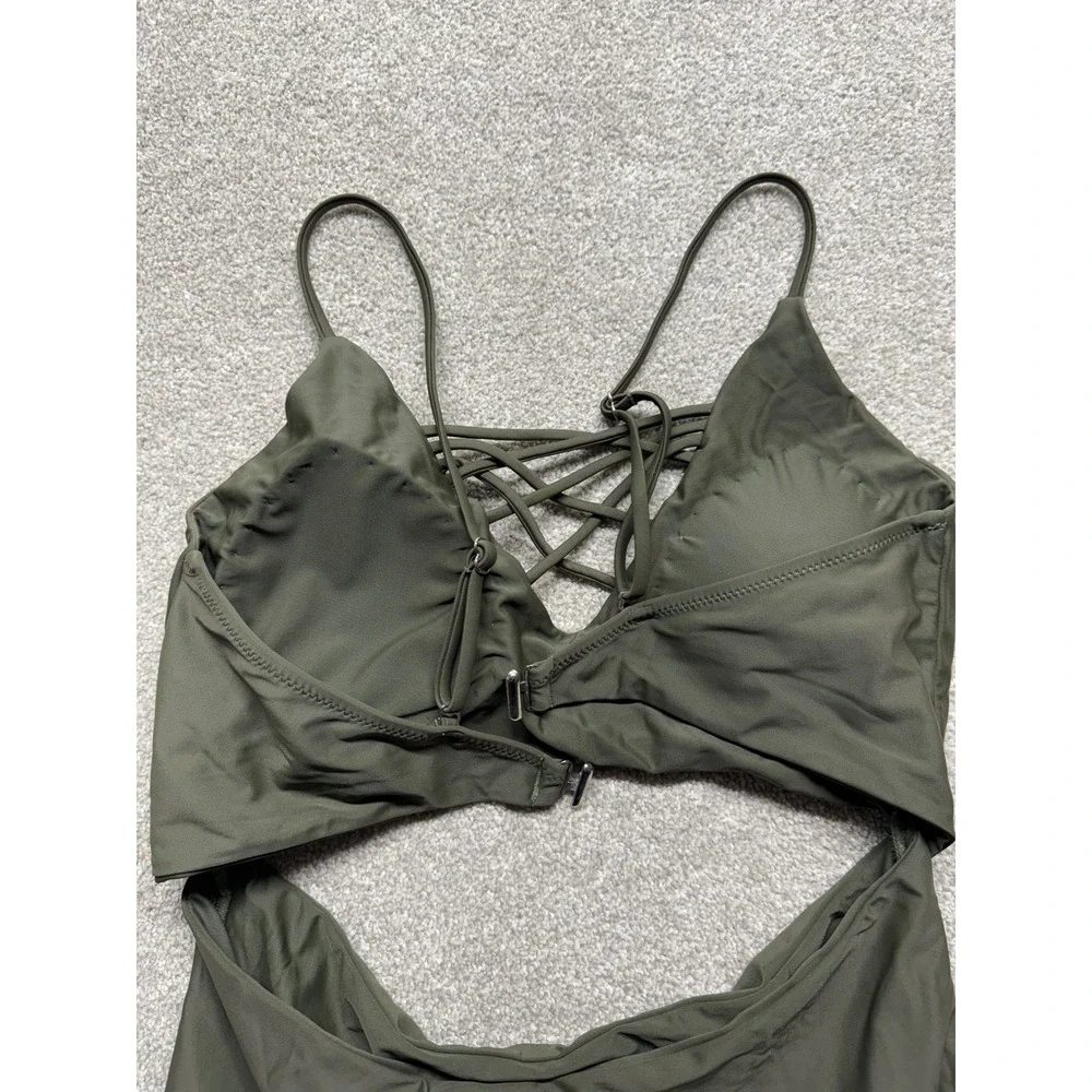 Cupshe Olive Green Lace Up Cutout One Piece‎ Swimsuit Medium